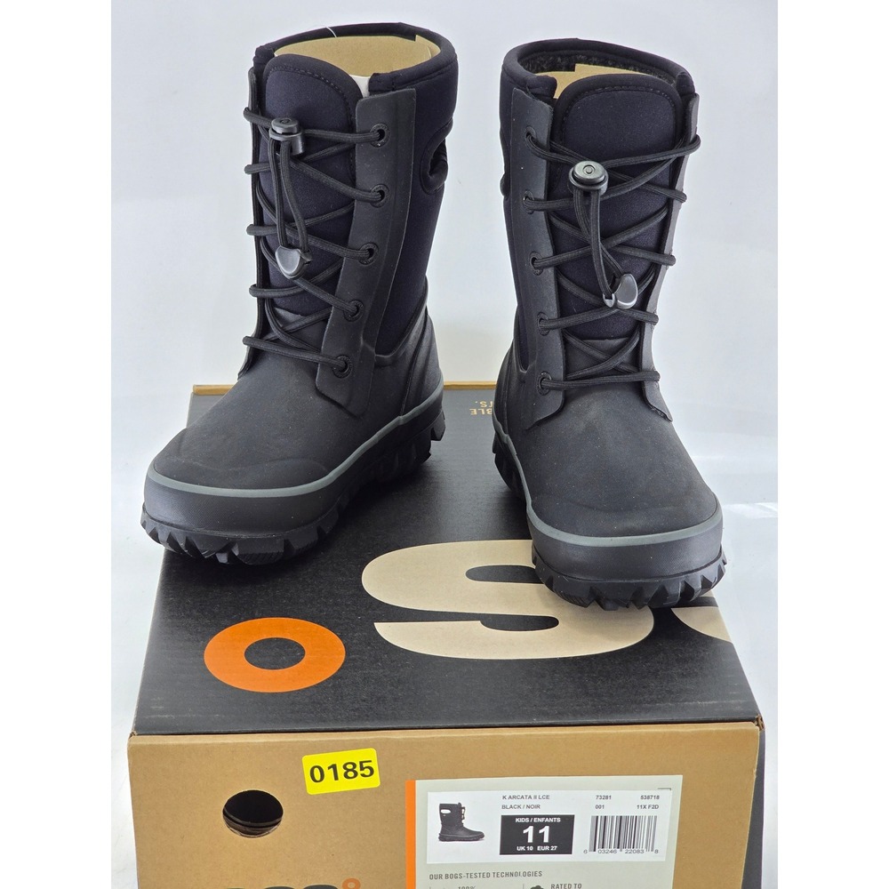 Bogs Arcata II Lace Kids Size 11 Black Waterproof Winter Boots - New